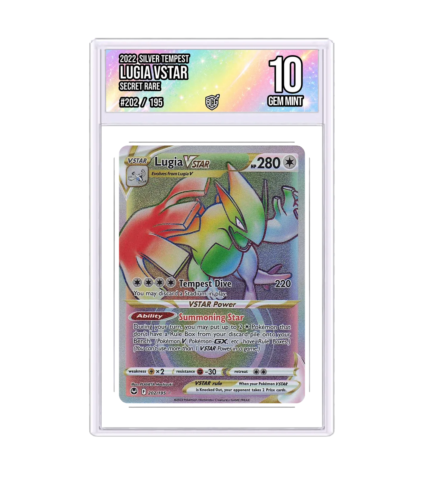 Lugia VSTAR (Secret) 202/195 · BCG 10 Gem Mint — front