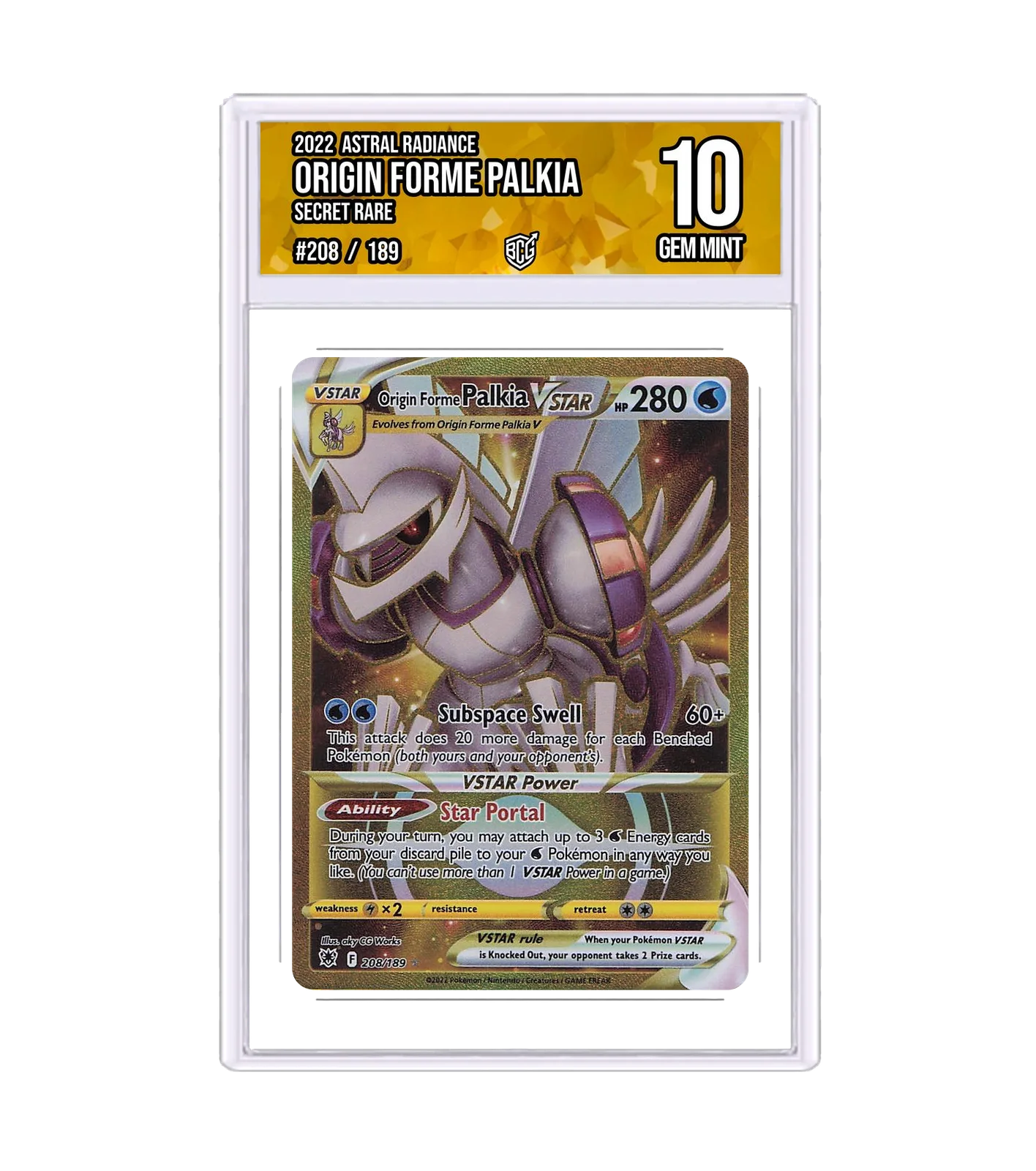 Origin Forme Palkia VSTAR (Secret) 208/189 · BCG 10 Gem Mint — front
