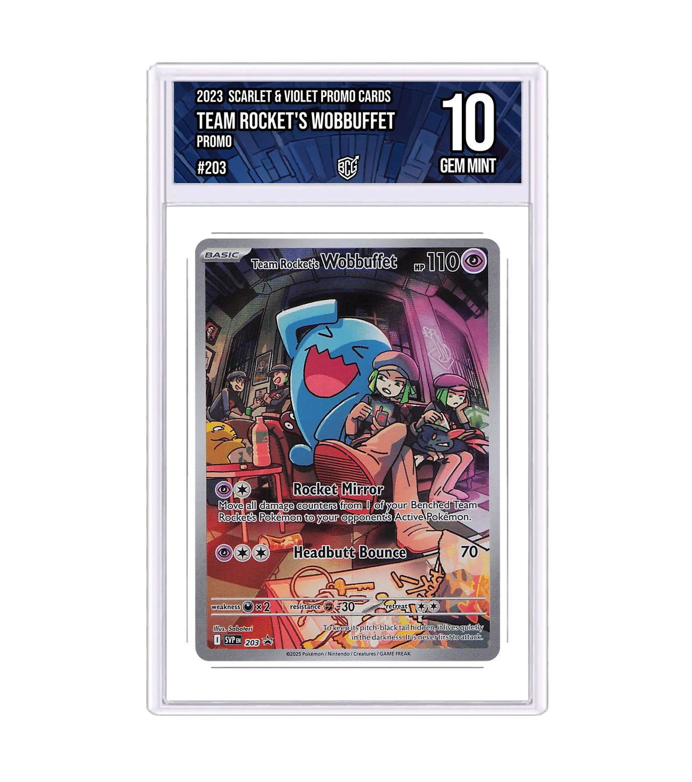 Team Rocket's Wobbuffet 203 · BCG 10 Gem Mint — front