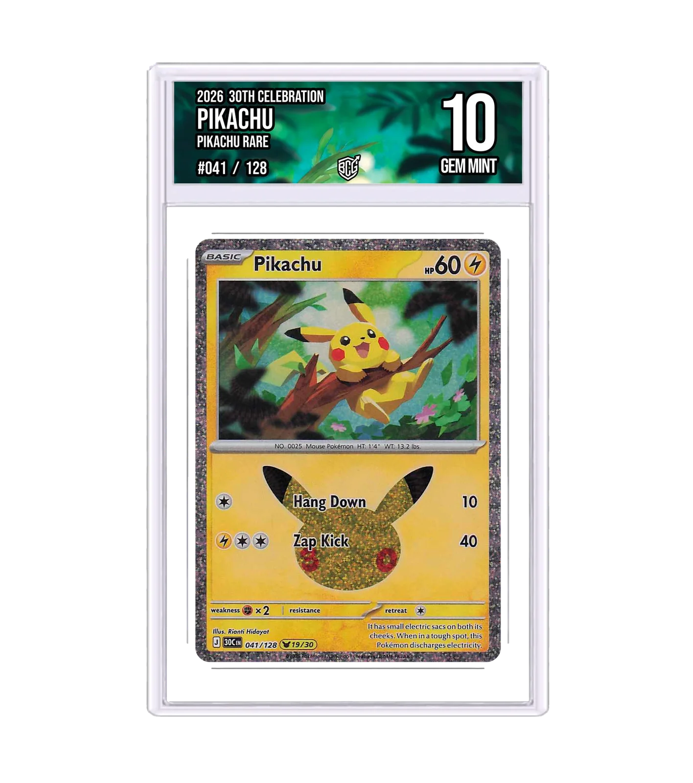 Pikachu 041/128 · BCG 10 Gem Mint — front