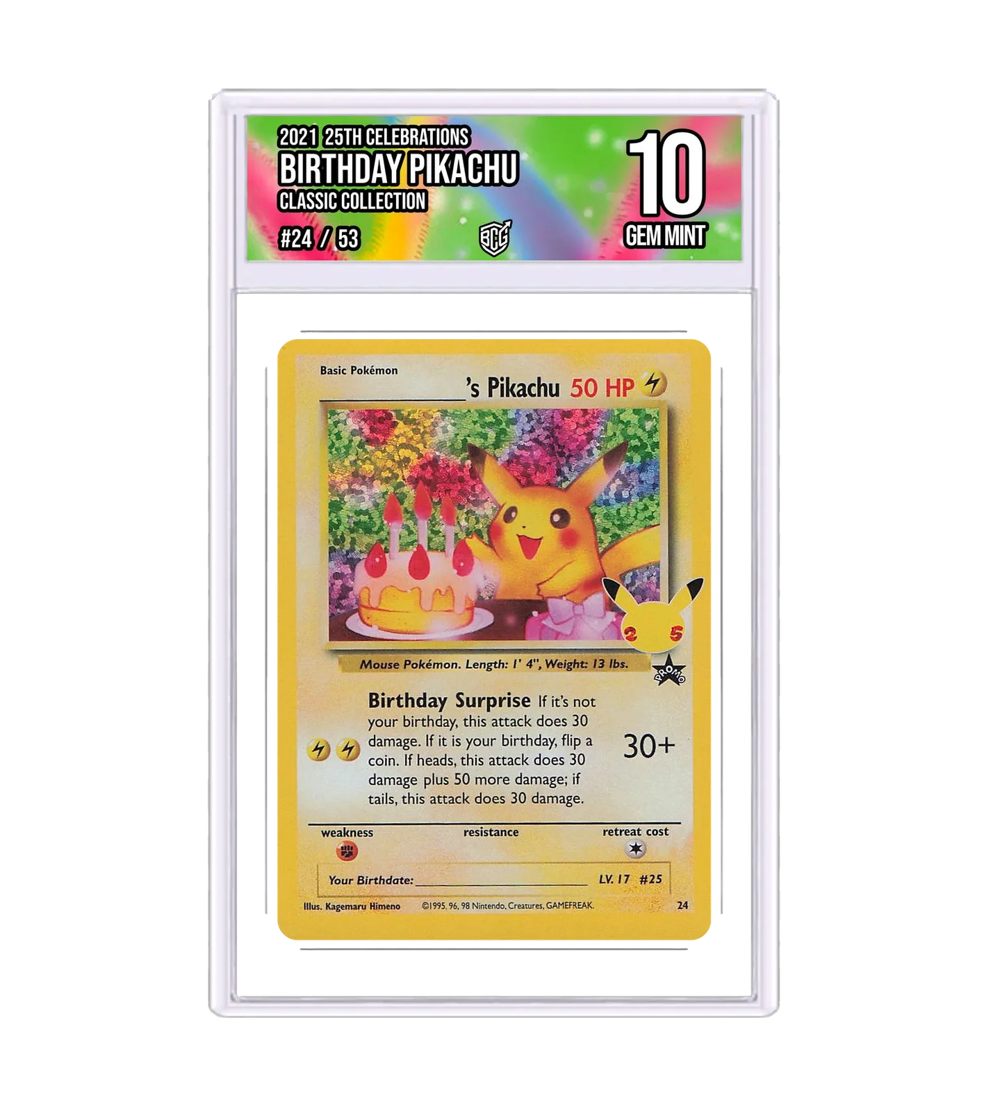 Birthday Pikachu 24/53 · BCG 10 Gem Mint — front