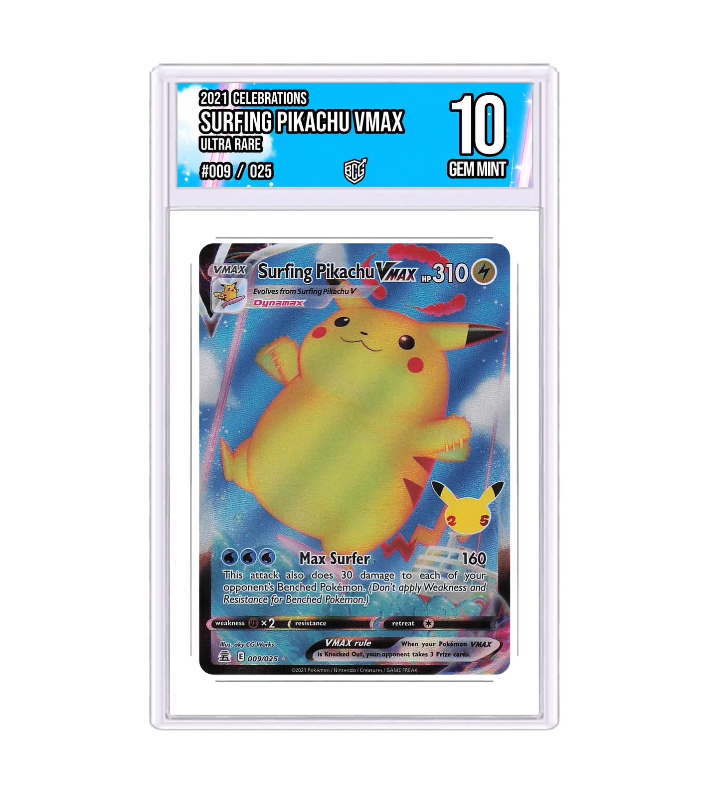 Surfing Pikachu VMAX 009/025 · BCG 10 Gem Mint — front